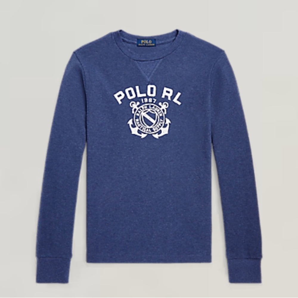 Polo Ralph Lauren Nautical Logo Waffle Knit Long‎ Sleeve Tee Top SZ XL (18-20)
